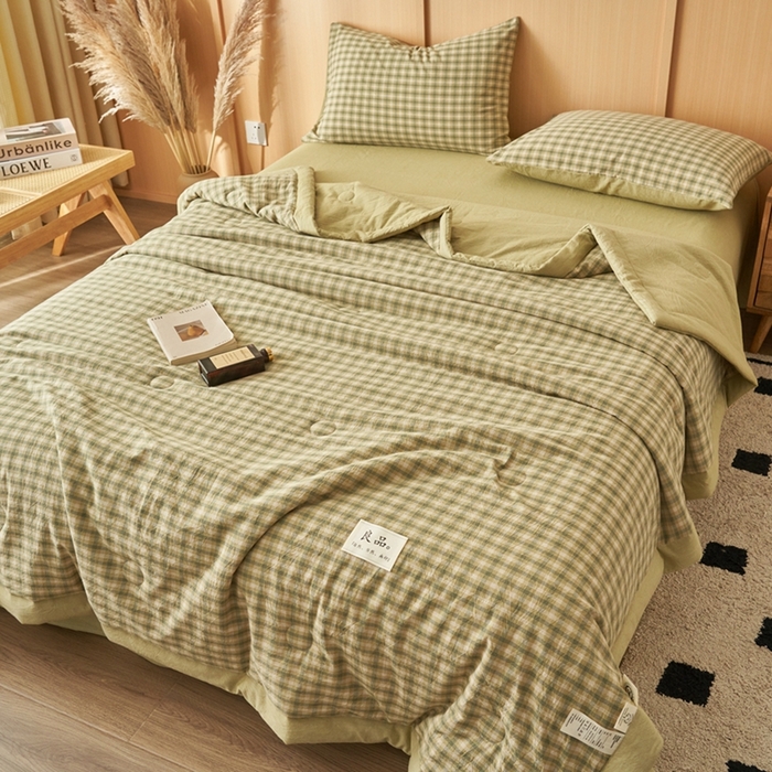 91家纺网 家纺一手货源 找家纺 简如 2026新款全棉纯棉色织水洗棉棉花空调被夏凉被 浣花-绿