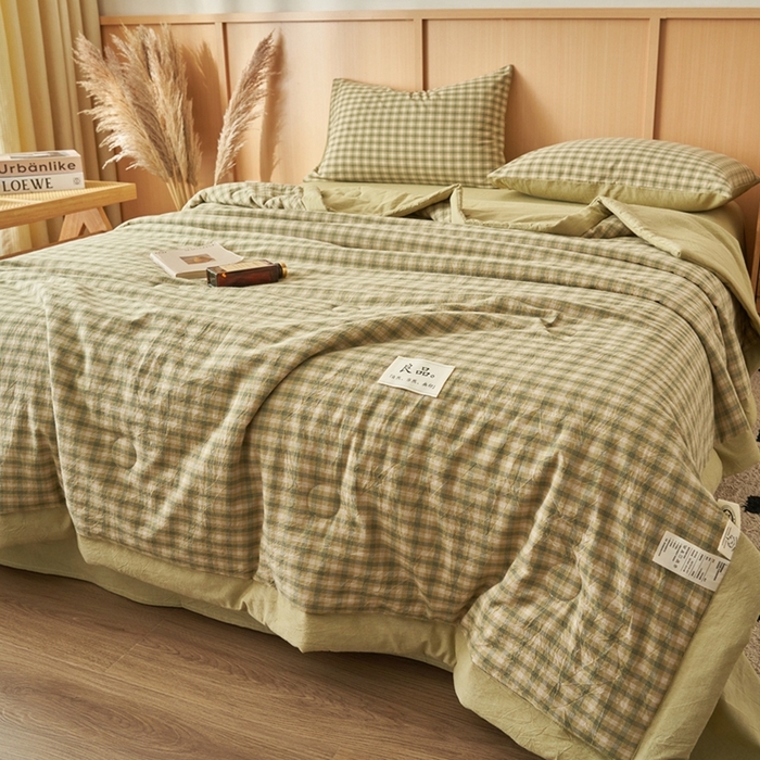 91家纺网 家纺一手货源 找家纺 简如 2026新款全棉纯棉色织水洗棉棉花空调被夏凉被 浣花-绿