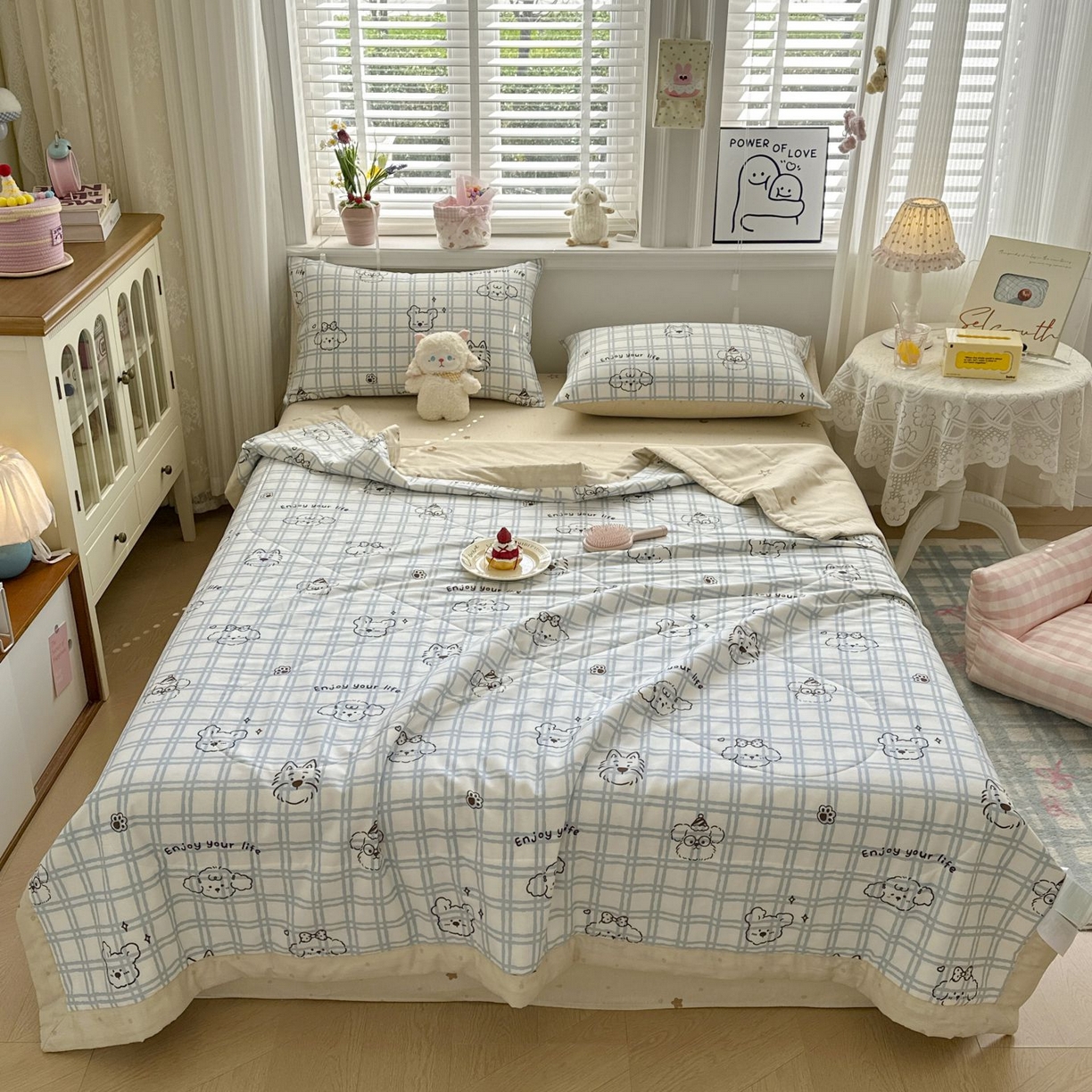 91家纺网 家纺一手货源 找家纺 棉森家纺 2026春夏新款全棉纯棉棉花夏被夏凉被空调被-风格三 眼睛小熊-蓝