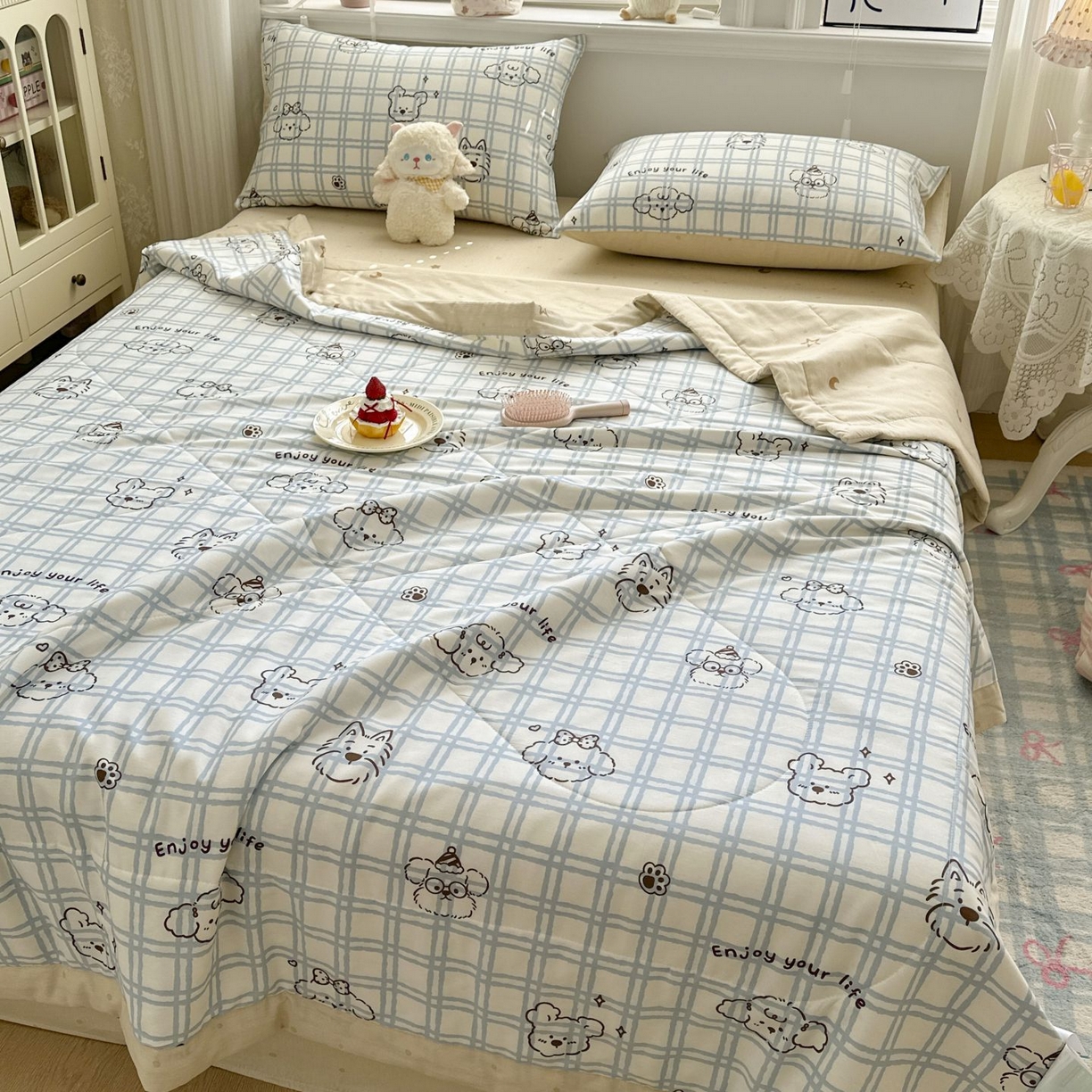 91家纺网 家纺一手货源 找家纺 棉森家纺 2026春夏新款全棉纯棉棉花夏被夏凉被空调被-风格三 眼睛小熊-蓝