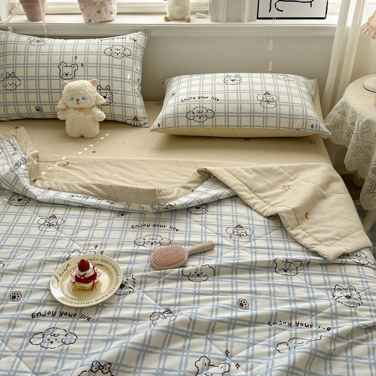 91家纺网 家纺一手货源 找家纺 棉森家纺 2026春夏新款全棉纯棉棉花夏被夏凉被空调被-风格三 眼睛小熊-蓝