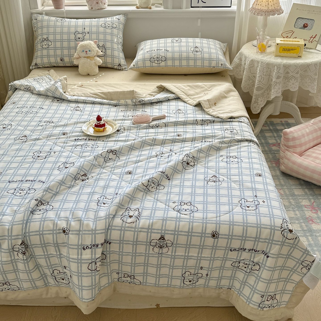 91家纺网 家纺一手货源 找家纺 棉森家纺 2026春夏新款全棉纯棉棉花夏被夏凉被空调被-风格三 眼睛小熊-蓝