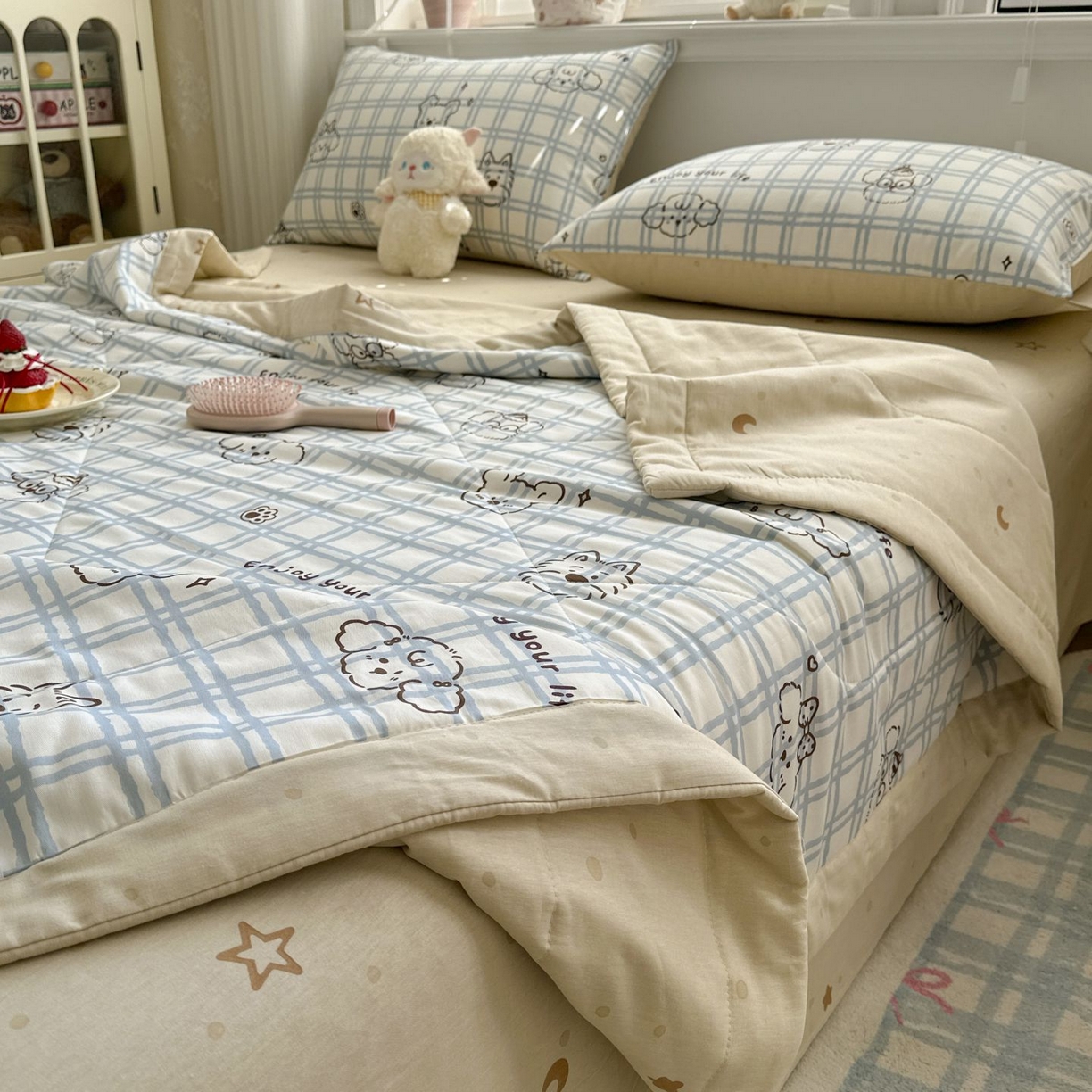 91家纺网 家纺一手货源 找家纺 棉森家纺 2026春夏新款全棉纯棉棉花夏被夏凉被空调被-风格三 眼睛小熊-蓝