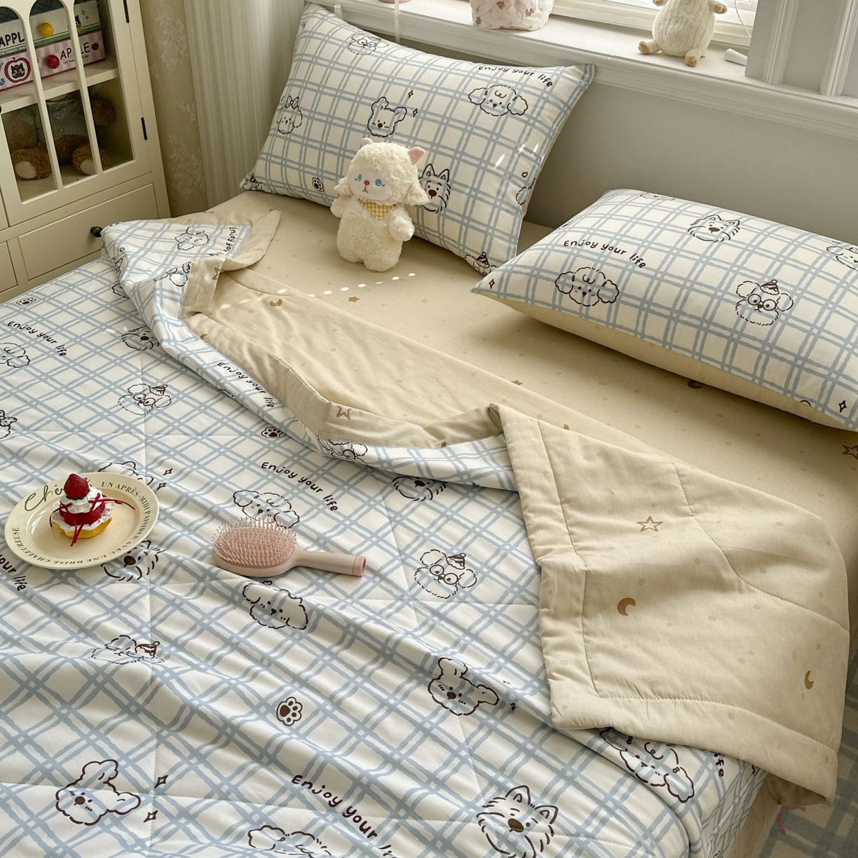 91家纺网 家纺一手货源 找家纺 棉森家纺 2026春夏新款全棉纯棉棉花夏被夏凉被空调被-风格三 眼睛小熊-蓝