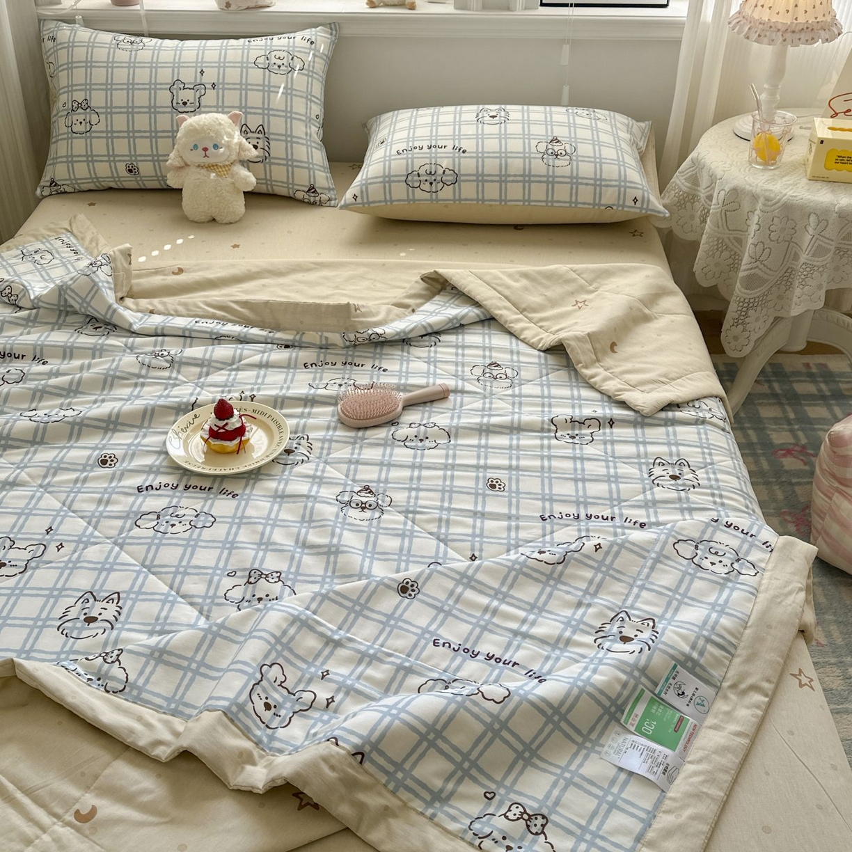 91家纺网 家纺一手货源 找家纺 棉森家纺 2026春夏新款全棉纯棉棉花夏被夏凉被空调被-风格三 眼睛小熊-蓝