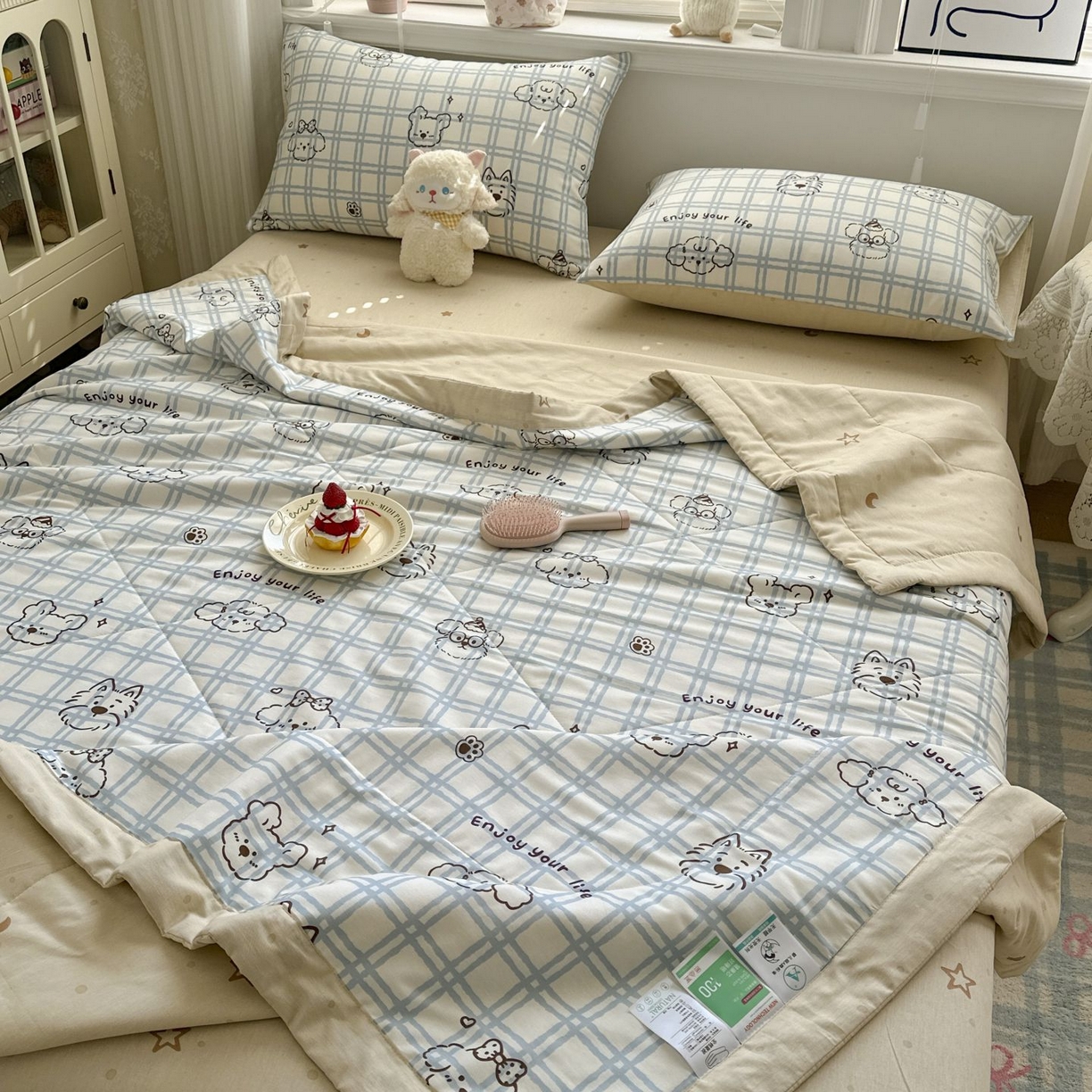 91家纺网 家纺一手货源 找家纺 棉森家纺 2026春夏新款全棉纯棉棉花夏被夏凉被空调被-风格三 眼睛小熊-蓝