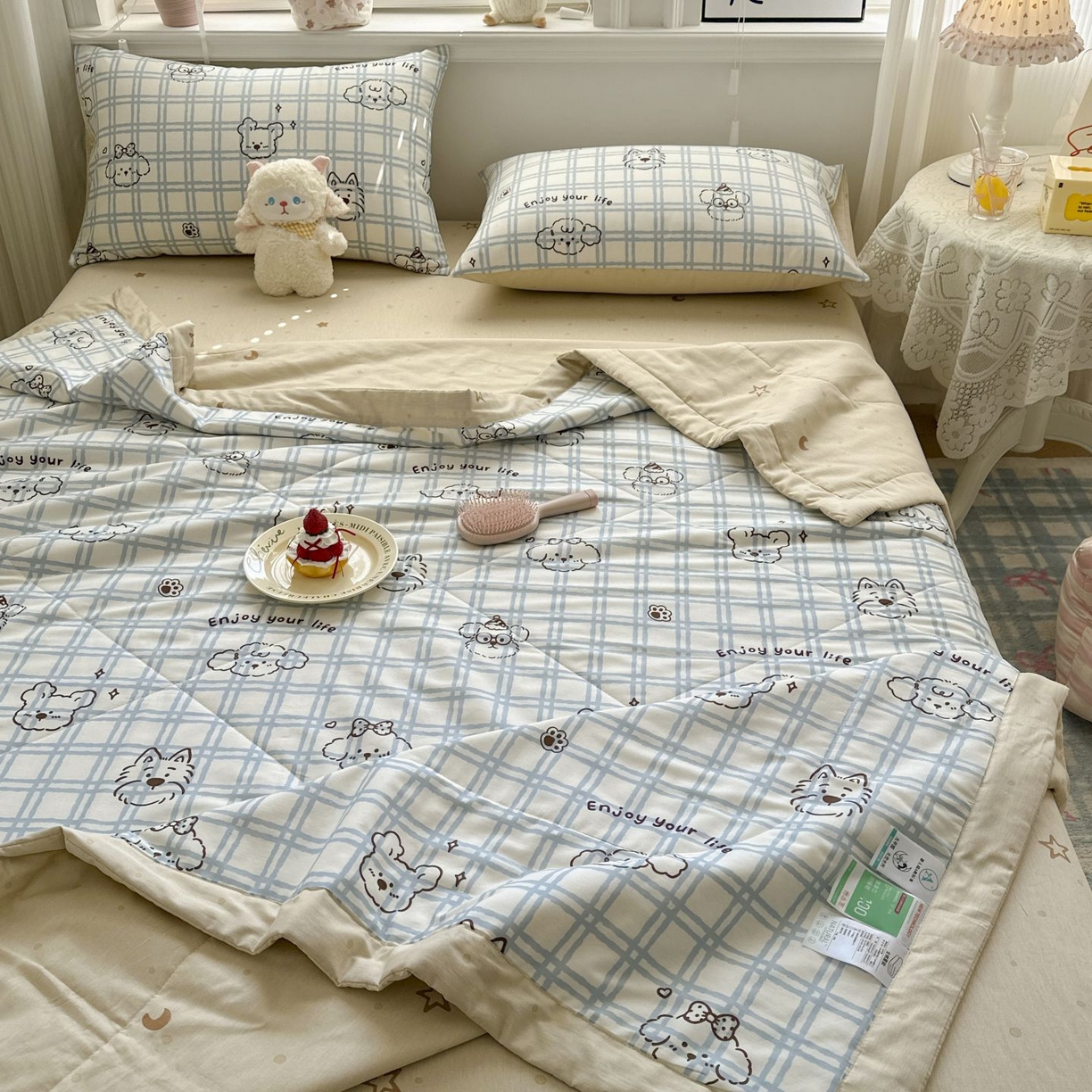 91家纺网 家纺一手货源 找家纺 棉森家纺 2026春夏新款全棉纯棉棉花夏被夏凉被空调被-风格三 眼睛小熊-蓝