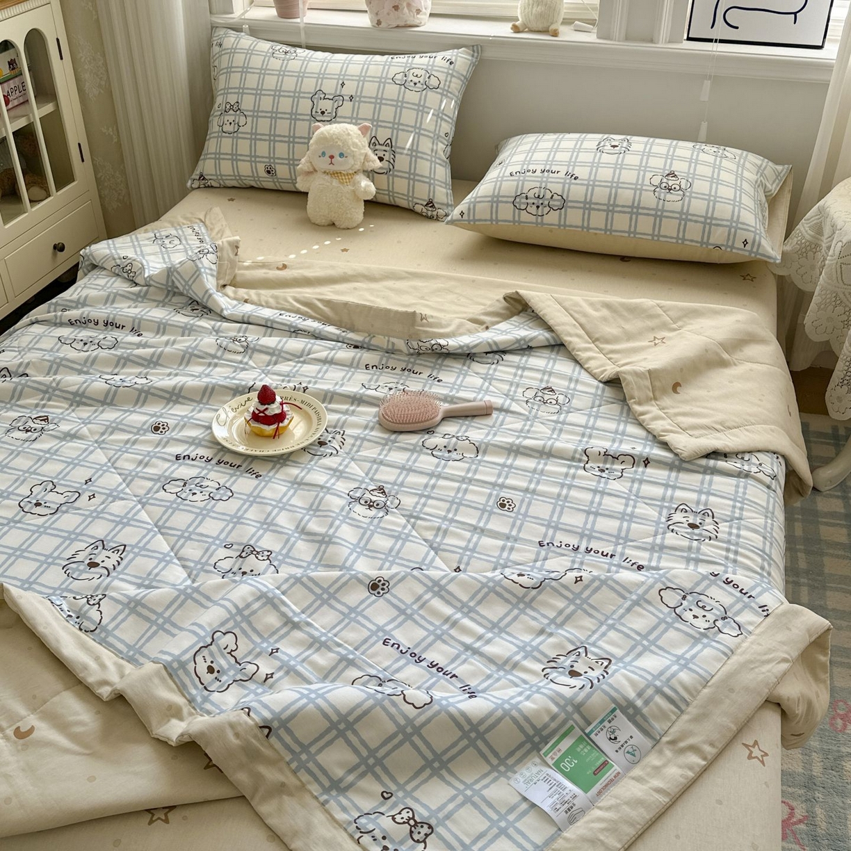 91家纺网 家纺一手货源 找家纺 棉森家纺 2026春夏新款全棉纯棉棉花夏被夏凉被空调被-风格三 眼睛小熊-蓝