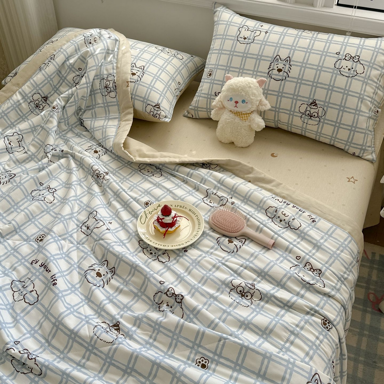 91家纺网 家纺一手货源 找家纺 棉森家纺 2026春夏新款全棉纯棉棉花夏被夏凉被空调被-风格三 眼睛小熊-蓝