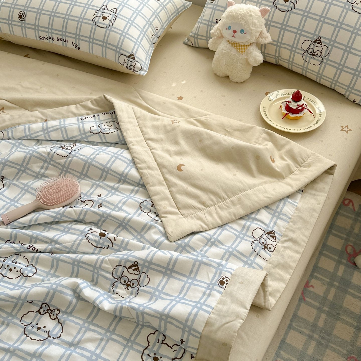 91家纺网 家纺一手货源 找家纺 棉森家纺 2026春夏新款全棉纯棉棉花夏被夏凉被空调被-风格三 眼睛小熊-蓝