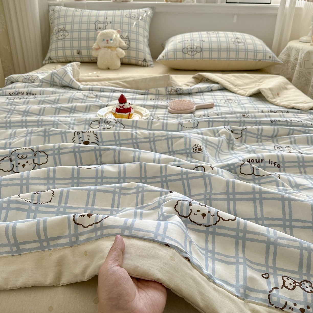 91家纺网 家纺一手货源 找家纺 棉森家纺 2026春夏新款全棉纯棉棉花夏被夏凉被空调被-风格三 眼睛小熊-蓝