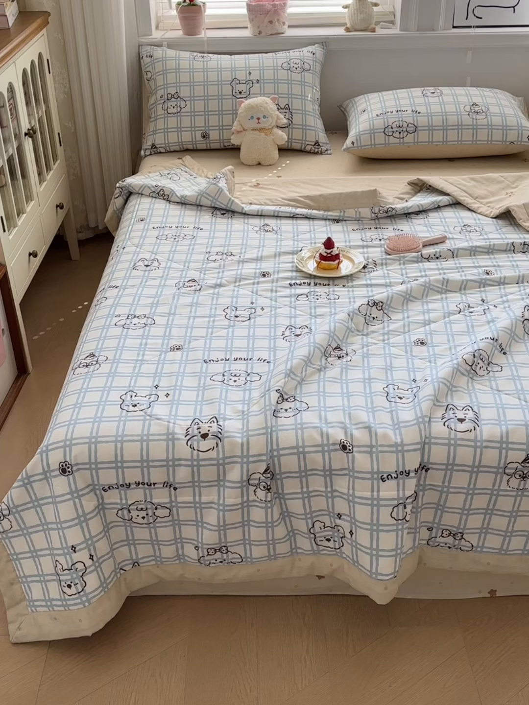 91家纺网 家纺一手货源 找家纺 棉森家纺 2026春夏新款全棉纯棉棉花夏被夏凉被空调被-风格三 眼睛小熊-蓝