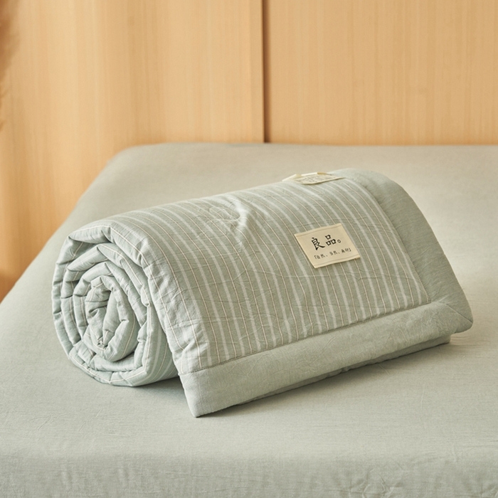 91家纺网 家纺一手货源 找家纺 简如 2026新款全棉纯棉色织水洗棉棉花空调被夏凉被 乐事-绿