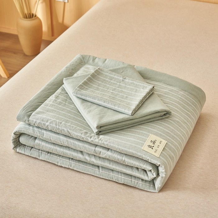 91家纺网 家纺一手货源 找家纺 简如 2026新款全棉纯棉色织水洗棉棉花空调被夏凉被 乐事-绿