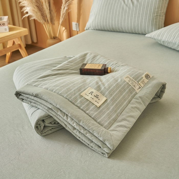 91家纺网 家纺一手货源 找家纺 简如 2026新款全棉纯棉色织水洗棉棉花空调被夏凉被 乐事-绿