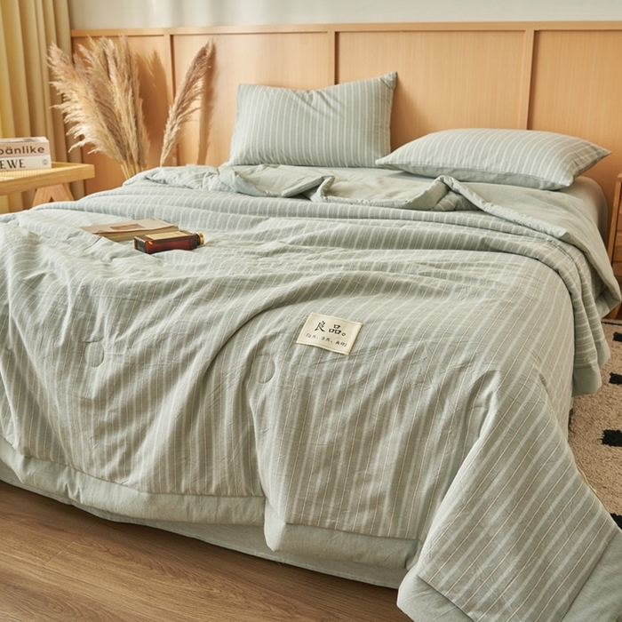 91家纺网 家纺一手货源 找家纺 简如 2026新款全棉纯棉色织水洗棉棉花空调被夏凉被 乐事-绿