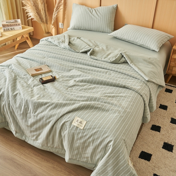 91家纺网 家纺一手货源 找家纺 简如 2026新款全棉纯棉色织水洗棉棉花空调被夏凉被 乐事-绿