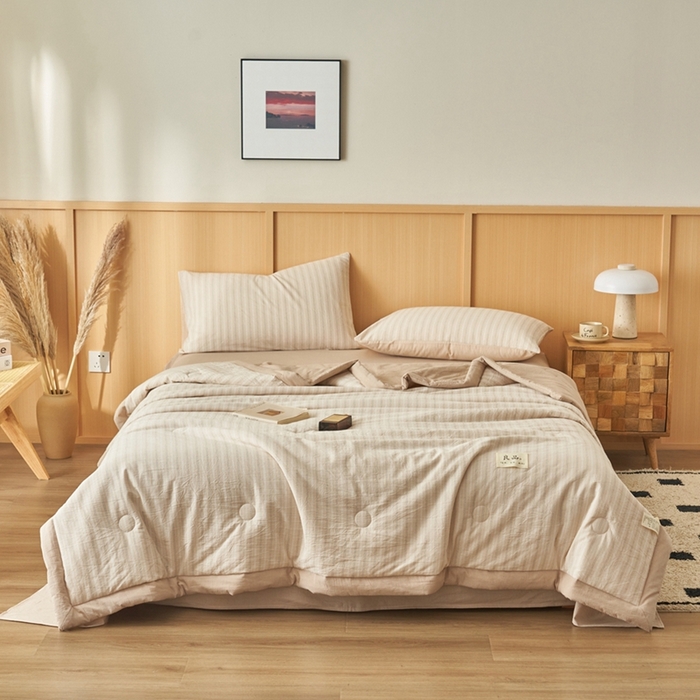 91家纺网 家纺一手货源 找家纺 简如 2026新款全棉纯棉色织水洗棉棉花空调被夏凉被 乐事-米