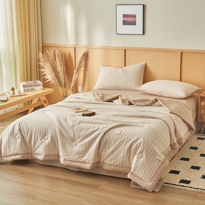 91家纺网 家纺一手货源 找家纺 简如 2026新款全棉纯棉色织水洗棉棉花空调被夏凉被 乐事-米