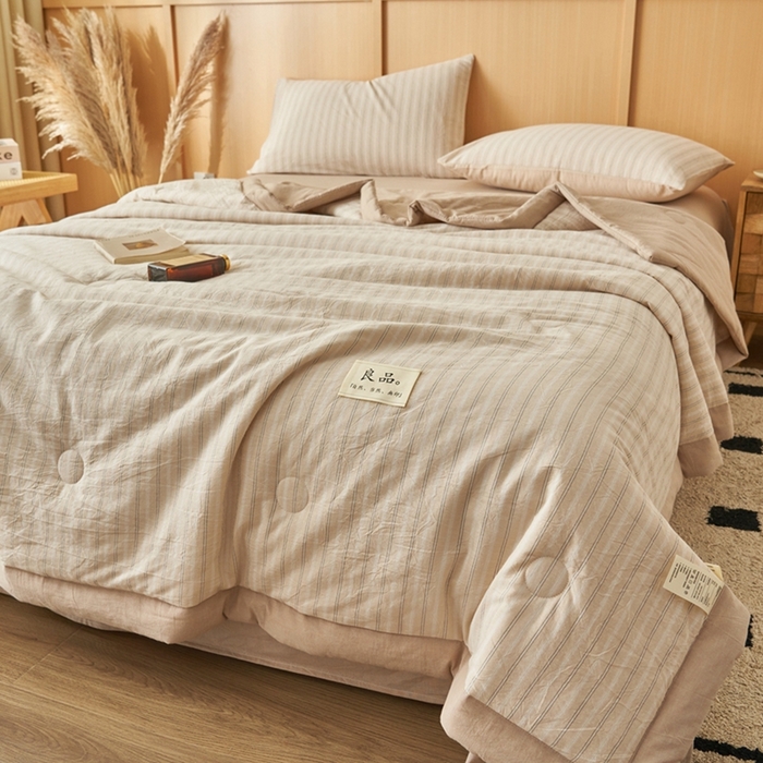 91家纺网 家纺一手货源 找家纺 简如 2026新款全棉纯棉色织水洗棉棉花空调被夏凉被 乐事-米