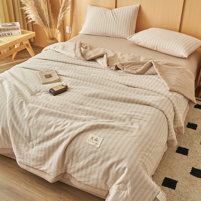 91家纺网 家纺一手货源 找家纺 简如 2026新款全棉纯棉色织水洗棉棉花空调被夏凉被 乐事-米