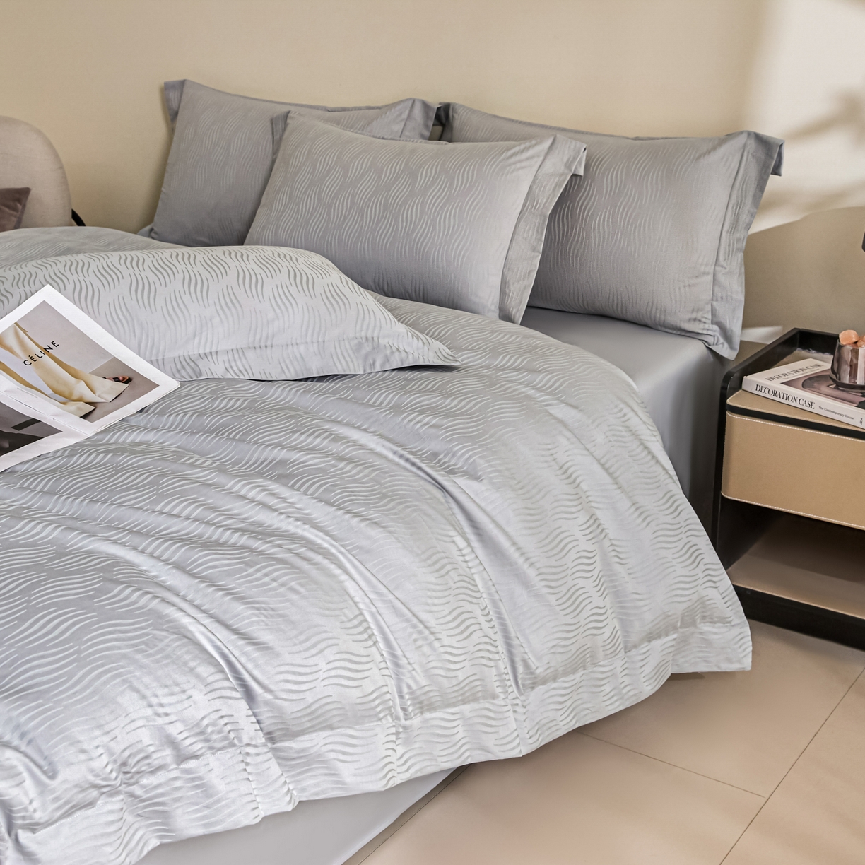 91家纺网 家纺一手货源 找家纺 （总）新方向 【控价 提供买家秀】2026新款 提花50s双股全棉贡缎长绒棉四件套-云纹（控价标准328元 加大348元）