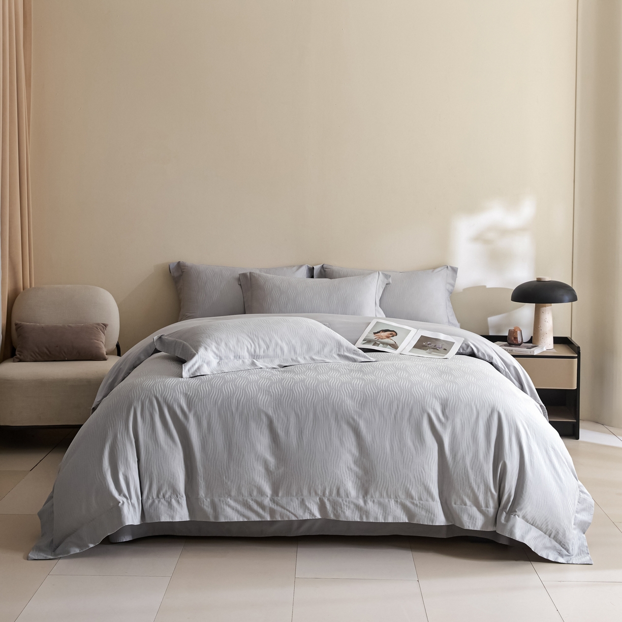 91家纺网 家纺一手货源 找家纺 （总）新方向 【控价 提供买家秀】2026新款 提花50s双股全棉贡缎长绒棉四件套-云纹（控价标准328元 加大348元）