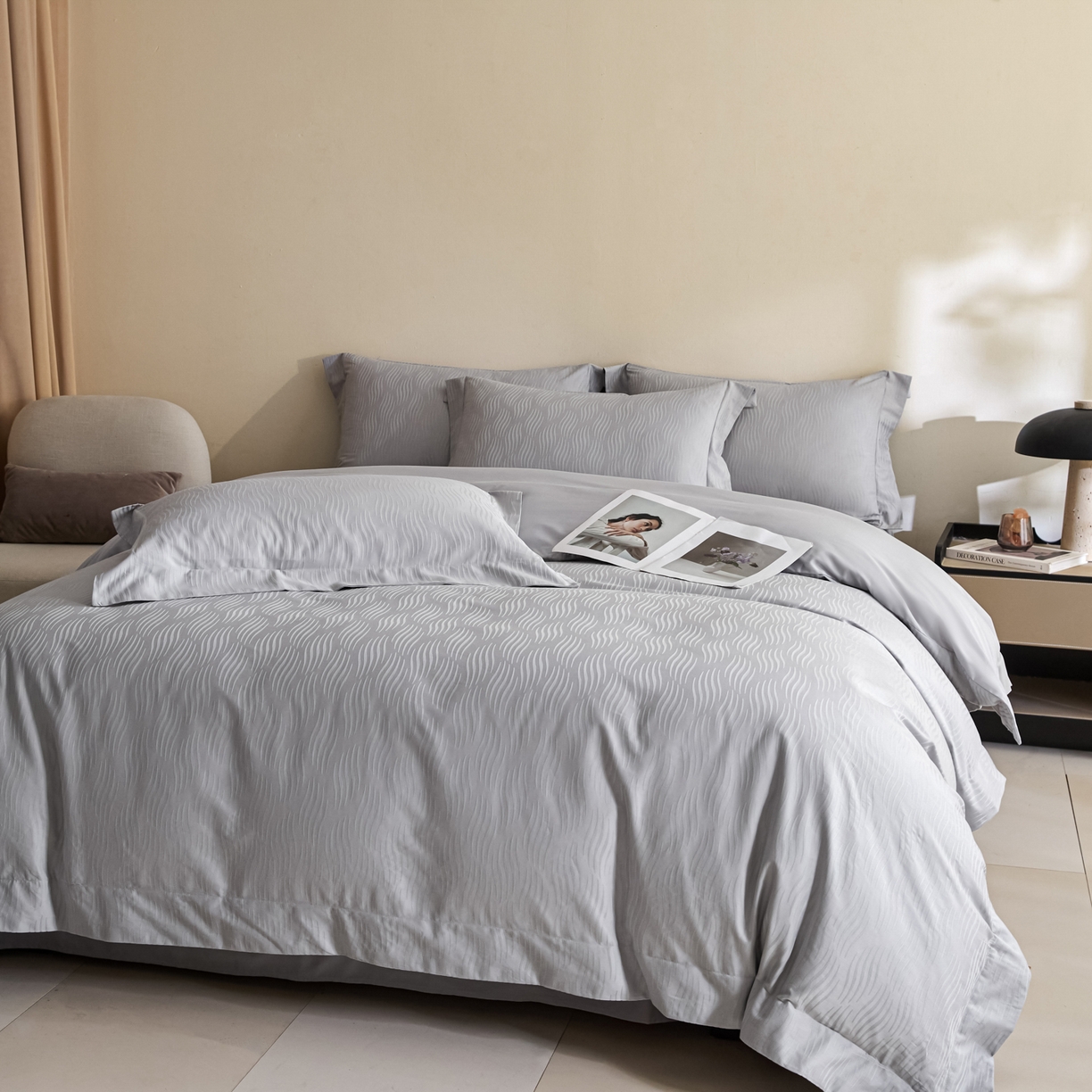 91家纺网 家纺一手货源 找家纺 （总）新方向 【控价 提供买家秀】2026新款 提花50s双股全棉贡缎长绒棉四件套-云纹（控价标准328元 加大348元）