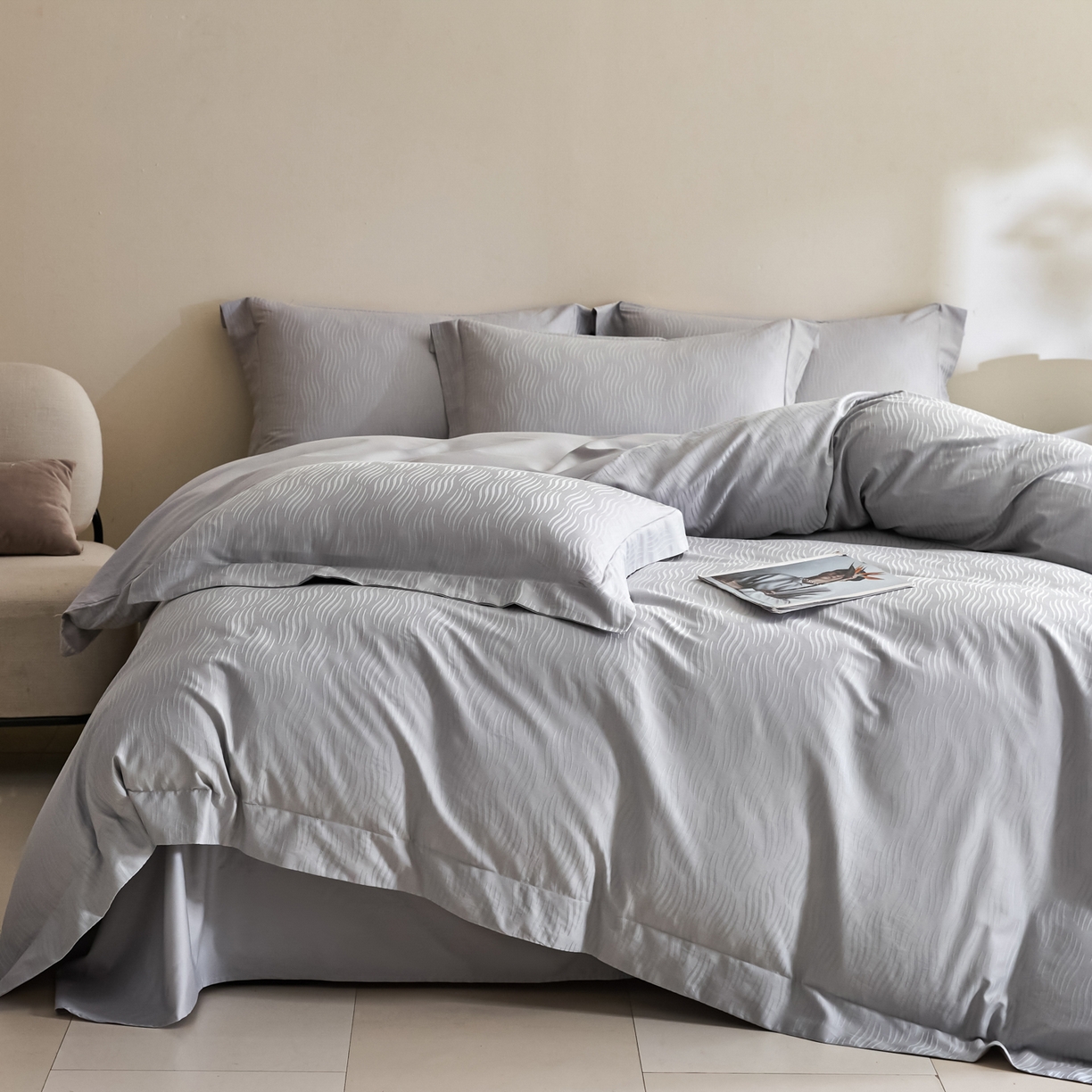 91家纺网 家纺一手货源 找家纺 （总）新方向 【控价 提供买家秀】2026新款 提花50s双股全棉贡缎长绒棉四件套-云纹（控价标准328元 加大348元）