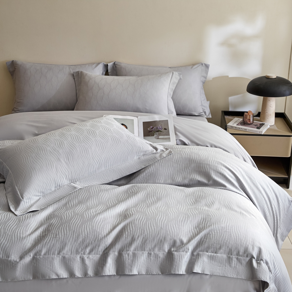 91家纺网 家纺一手货源 找家纺 （总）新方向 【控价 提供买家秀】2026新款 提花50s双股全棉贡缎长绒棉四件套-云纹（控价标准328元 加大348元）