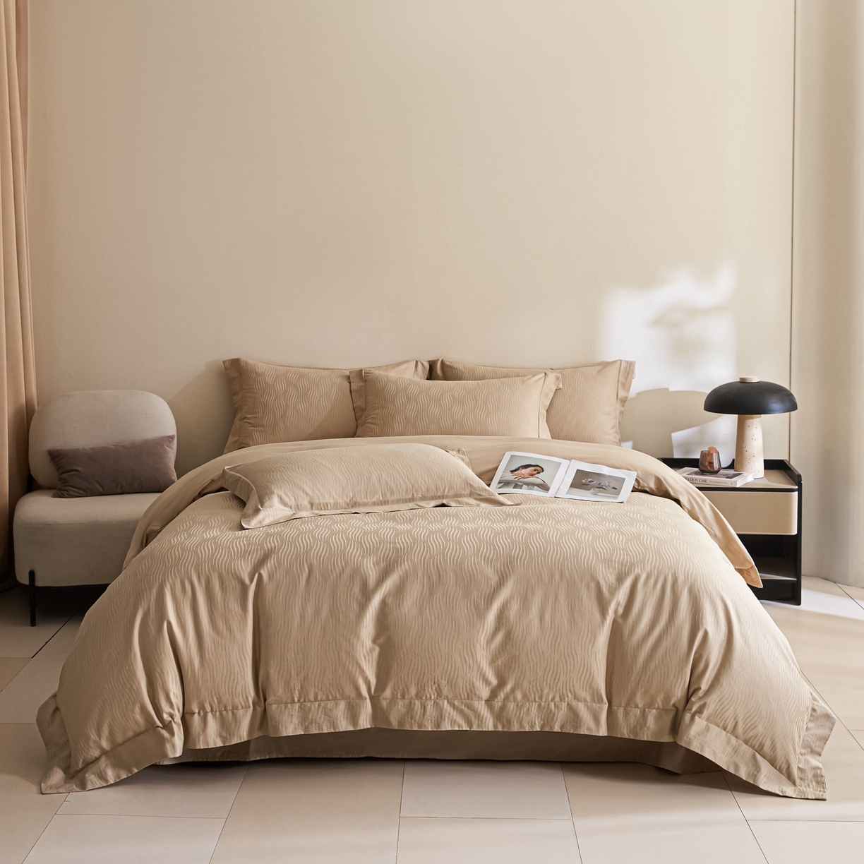 新方向 【控价 提供买家秀】2026新款 提花50s双股全棉贡缎长绒棉四件套-云纹（控价标准328元 加大348元） 云纹-香槟