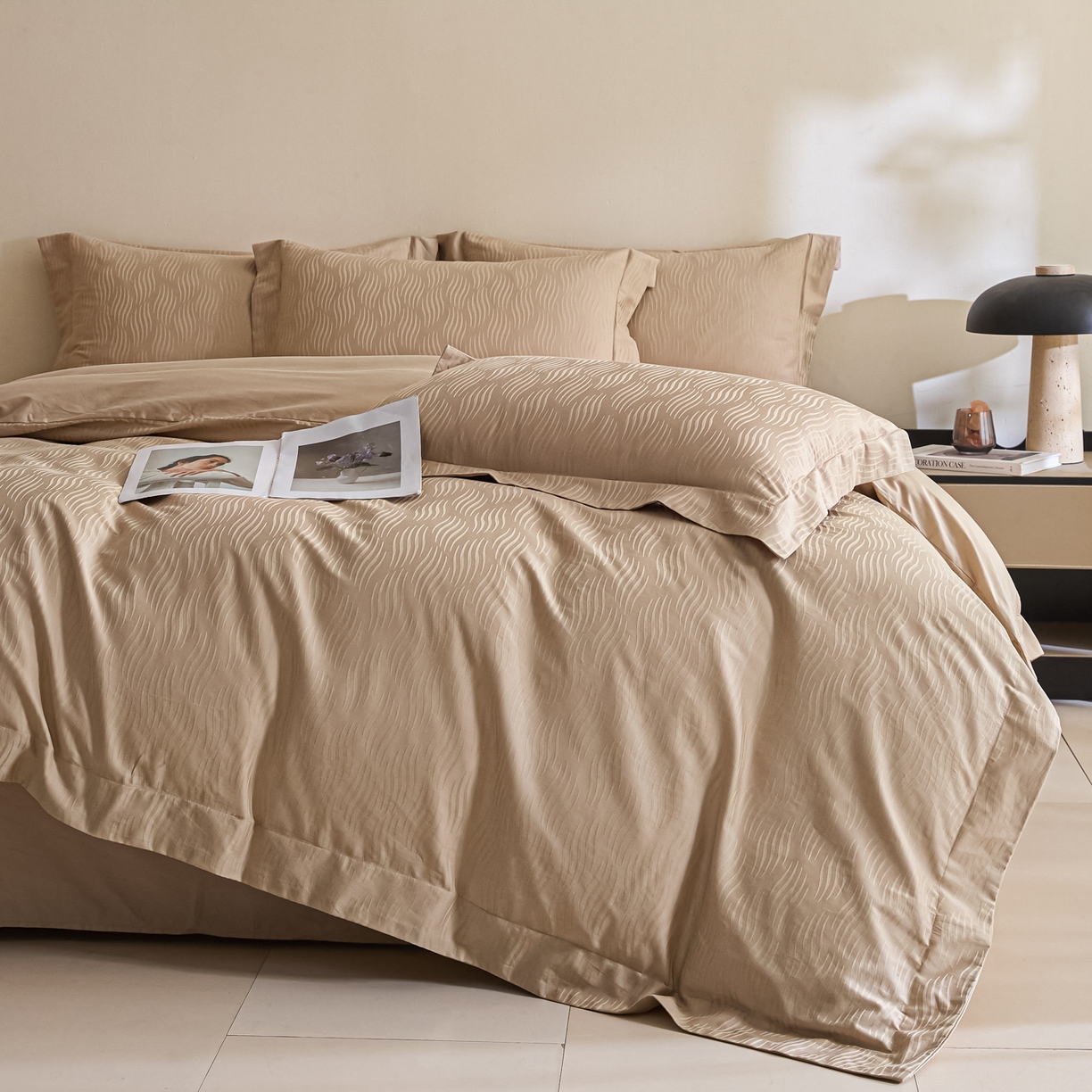 91家纺网 家纺一手货源 找家纺 新方向 【控价 提供买家秀】2026新款 提花50s双股全棉贡缎长绒棉四件套-云纹（控价标准328元 加大348元） 云纹-香槟