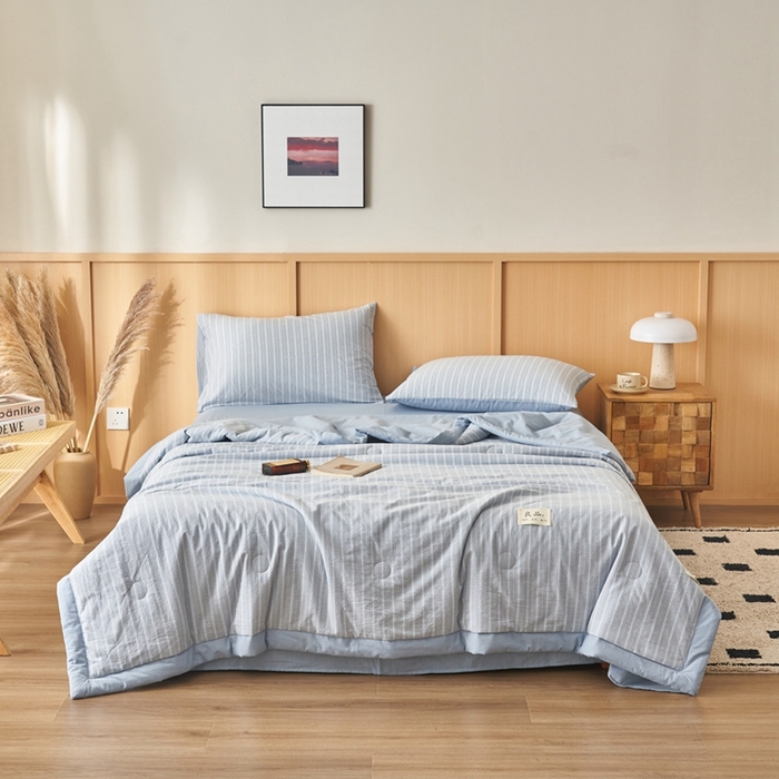 91家纺网 家纺一手货源 找家纺 简如 2026新款全棉纯棉色织水洗棉棉花空调被夏凉被 乐视-兰