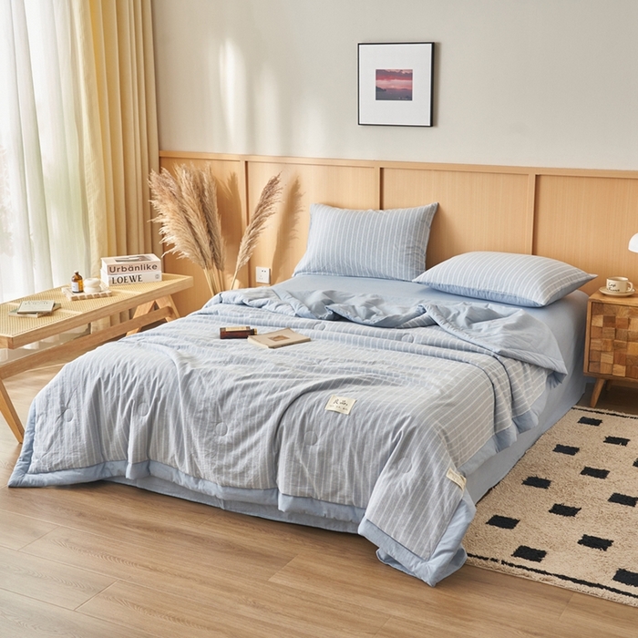 91家纺网 家纺一手货源 找家纺 简如 2026新款全棉纯棉色织水洗棉棉花空调被夏凉被 乐视-兰