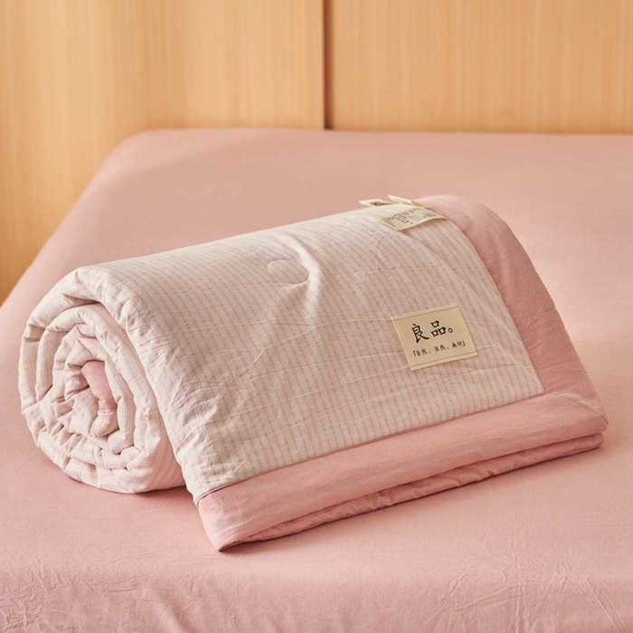 91家纺网 家纺一手货源 找家纺 简如 2026新款全棉纯棉色织水洗棉棉花空调被夏凉被 玛丽-粉
