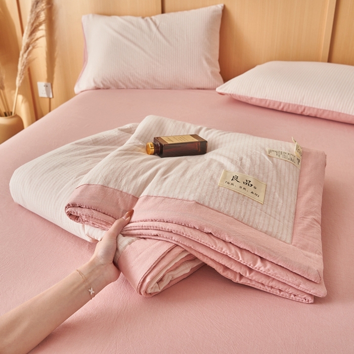 91家纺网 家纺一手货源 找家纺 简如 2026新款全棉纯棉色织水洗棉棉花空调被夏凉被 玛丽-粉