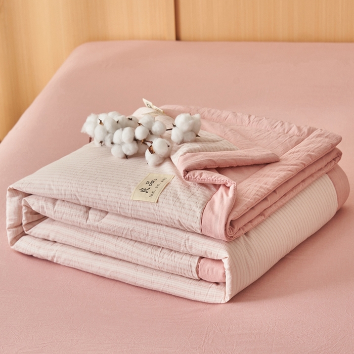 91家纺网 家纺一手货源 找家纺 简如 2026新款全棉纯棉色织水洗棉棉花空调被夏凉被 玛丽-粉