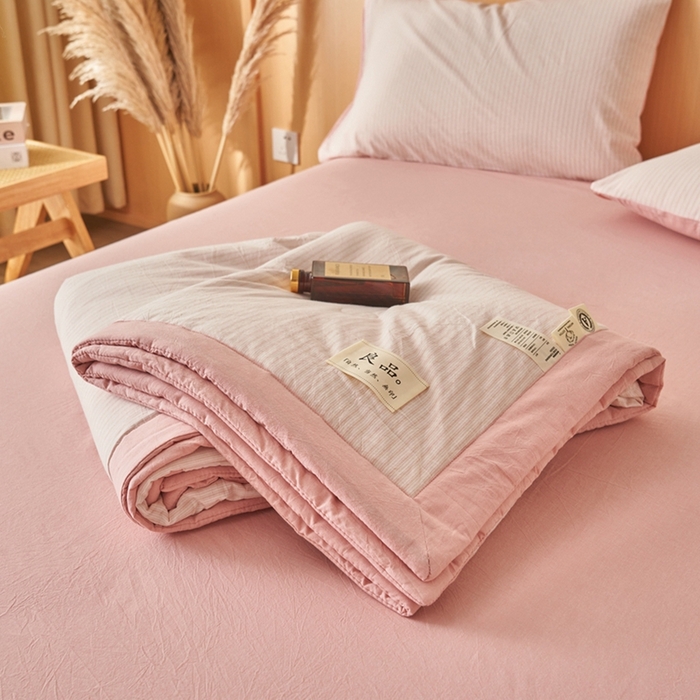 91家纺网 家纺一手货源 找家纺 简如 2026新款全棉纯棉色织水洗棉棉花空调被夏凉被 玛丽-粉