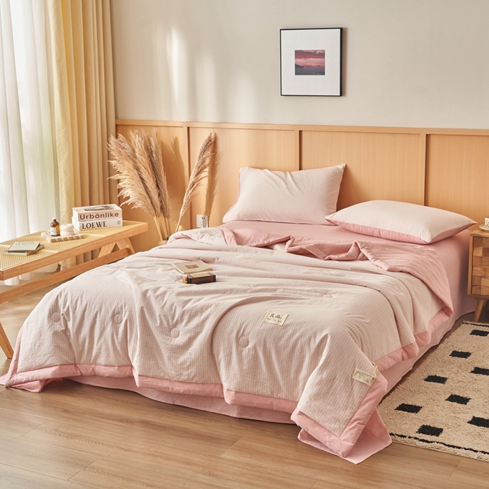 91家纺网 家纺一手货源 找家纺 简如 2026新款全棉纯棉色织水洗棉棉花空调被夏凉被 玛丽-粉