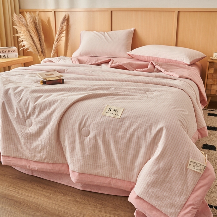 91家纺网 家纺一手货源 找家纺 简如 2026新款全棉纯棉色织水洗棉棉花空调被夏凉被 玛丽-粉