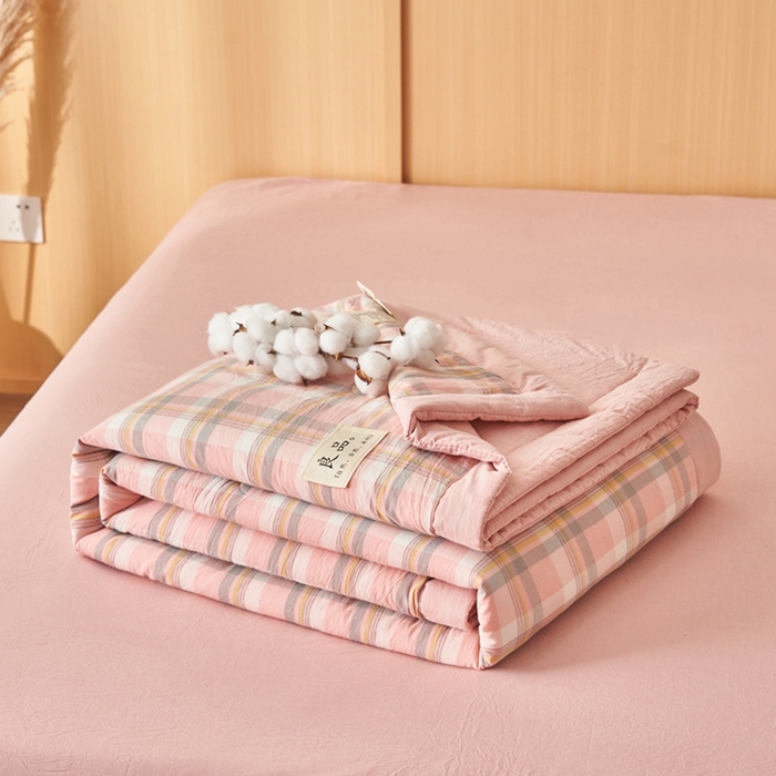 91家纺网 家纺一手货源 找家纺 简如 2026新款全棉纯棉色织水洗棉棉花空调被夏凉被 莫妮-粉