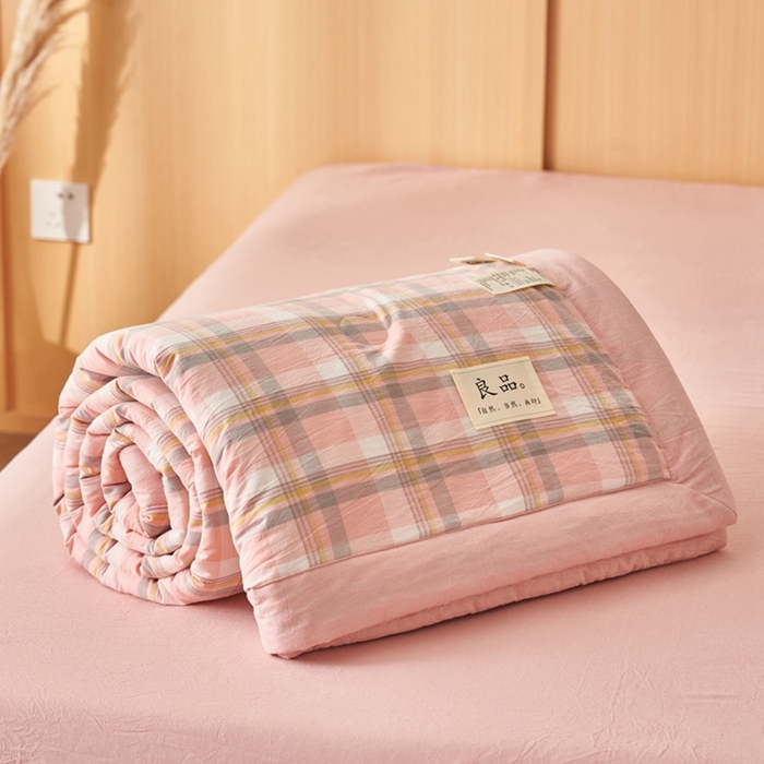 91家纺网 家纺一手货源 找家纺 简如 2026新款全棉纯棉色织水洗棉棉花空调被夏凉被 莫妮-粉