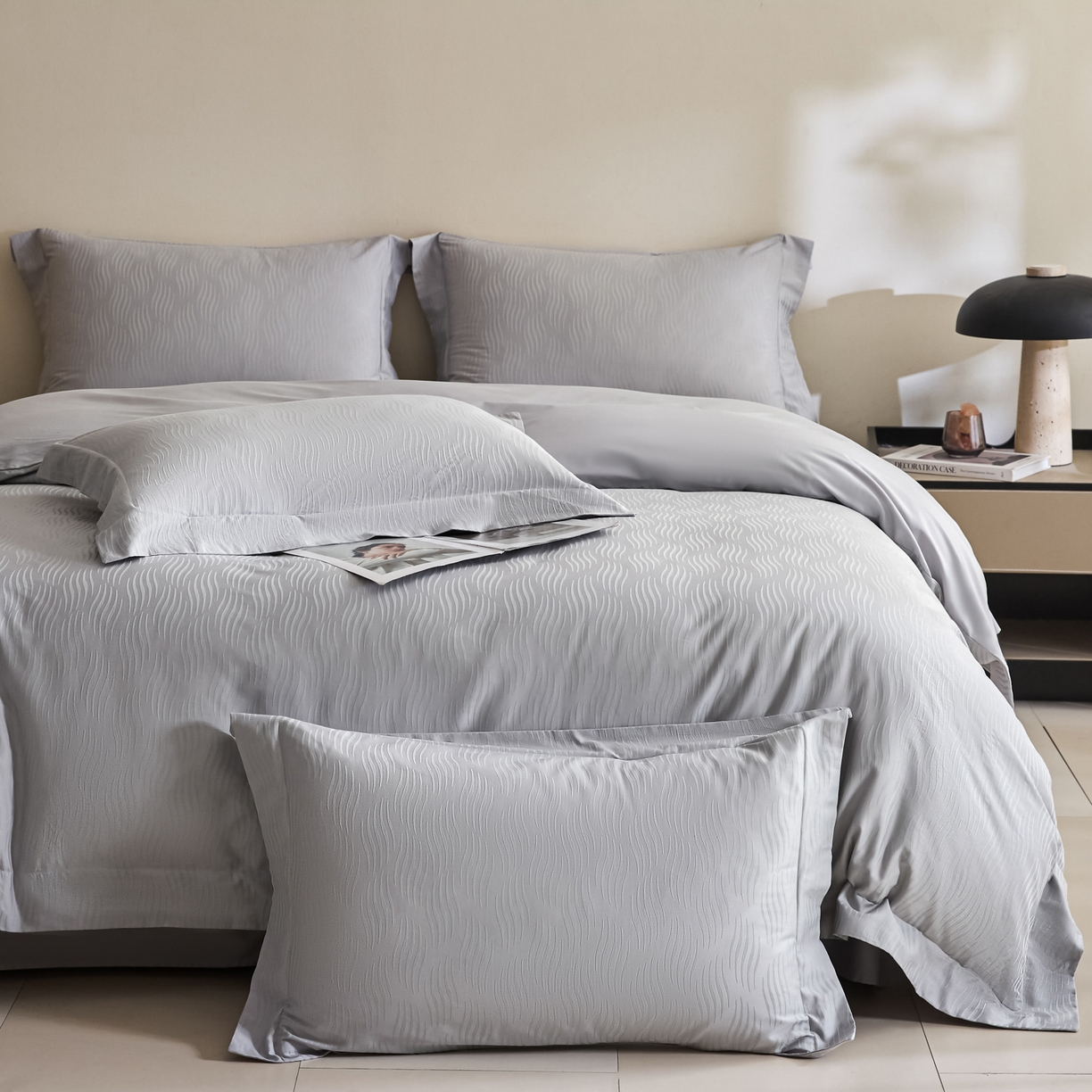 91家纺网 家纺一手货源 找家纺 （总）新方向 【控价 提供买家秀】2026新款 提花50s双股全棉贡缎长绒棉四件套-云纹（控价标准328元 加大348元）