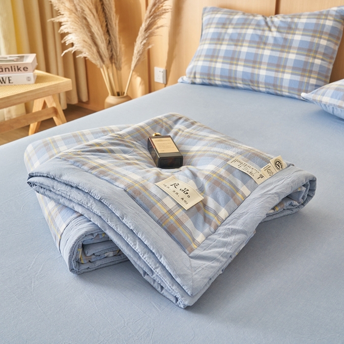 91家纺网 家纺一手货源 找家纺 简如 2026新款全棉纯棉色织水洗棉棉花空调被夏凉被 莫妮-蓝