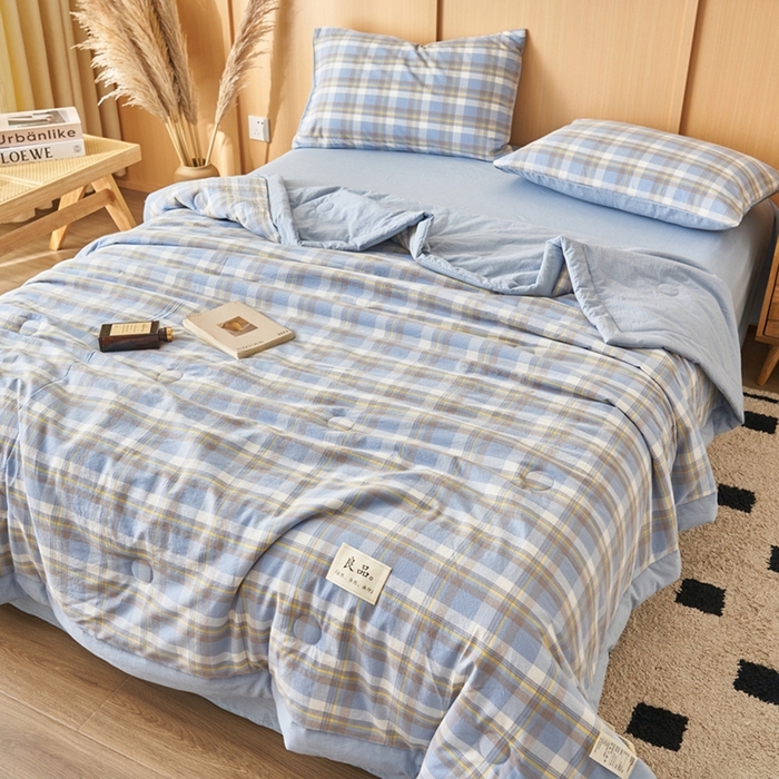 91家纺网 家纺一手货源 找家纺 简如 2026新款全棉纯棉色织水洗棉棉花空调被夏凉被 莫妮-蓝