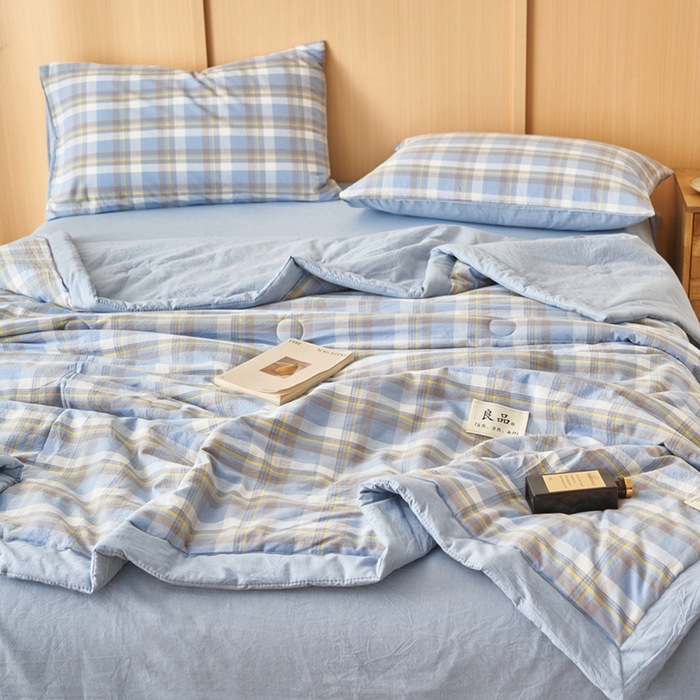 91家纺网 家纺一手货源 找家纺 简如 2026新款全棉纯棉色织水洗棉棉花空调被夏凉被 莫妮-蓝