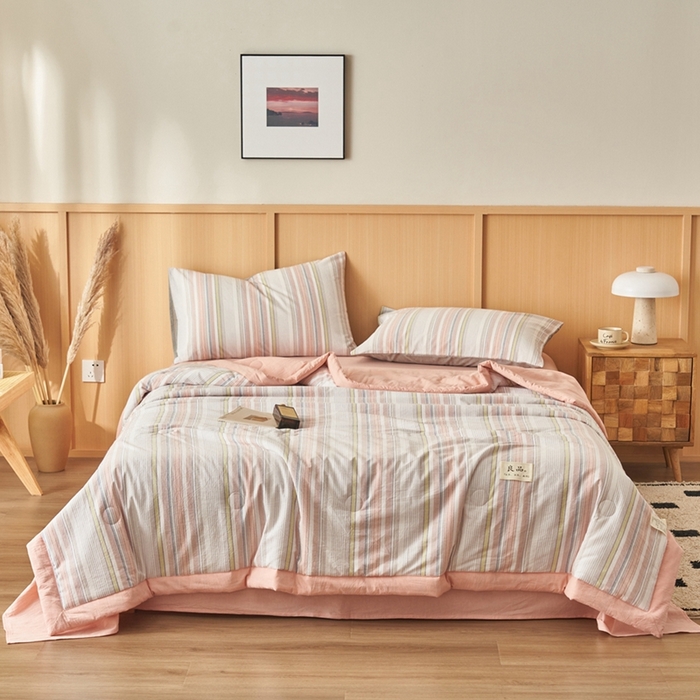 91家纺网 家纺一手货源 找家纺 简如 2026新款全棉纯棉色织水洗棉棉花空调被夏凉被 沐妍-粉