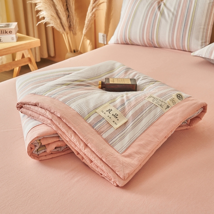 91家纺网 家纺一手货源 找家纺 简如 2026新款全棉纯棉色织水洗棉棉花空调被夏凉被 沐妍-粉