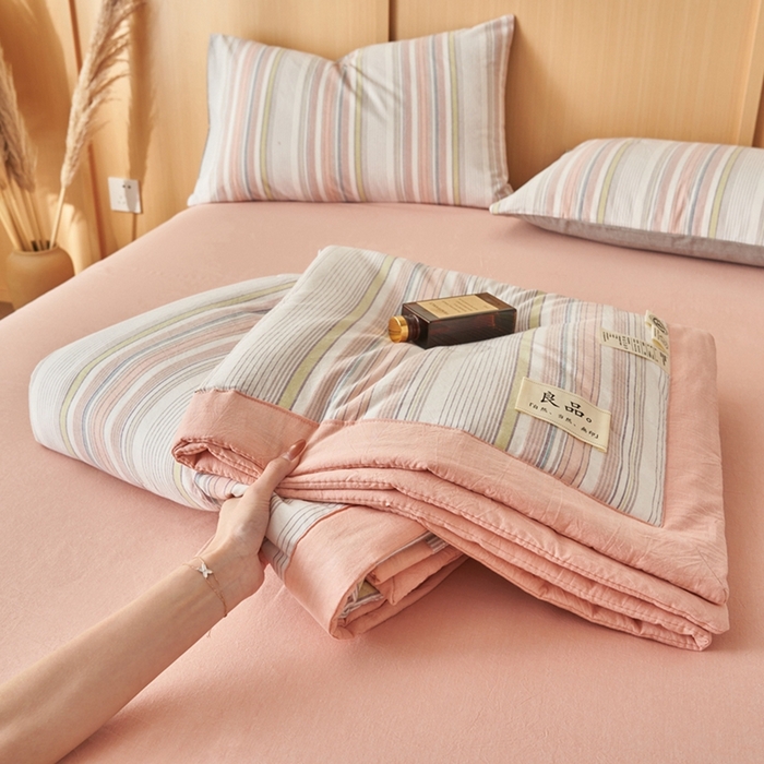 91家纺网 家纺一手货源 找家纺 简如 2026新款全棉纯棉色织水洗棉棉花空调被夏凉被 沐妍-粉
