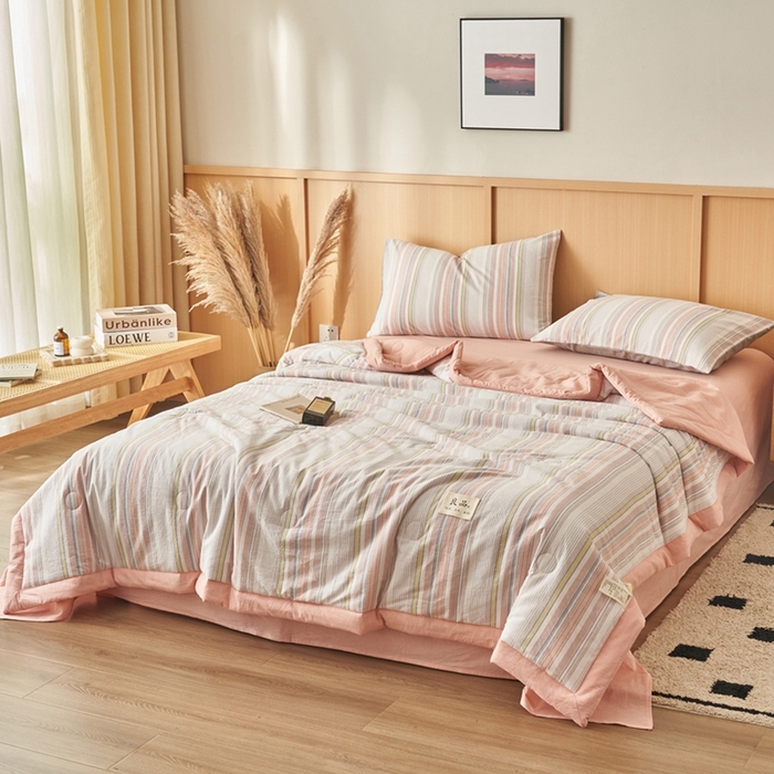 91家纺网 家纺一手货源 找家纺 简如 2026新款全棉纯棉色织水洗棉棉花空调被夏凉被 沐妍-粉